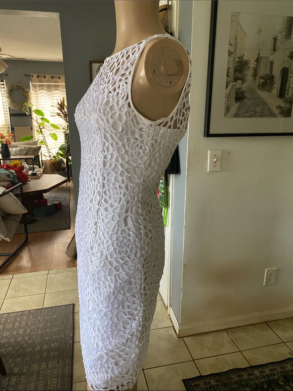 Adrianna Papell White Crochet Midi Sheath Dress - Picture 4 of 7